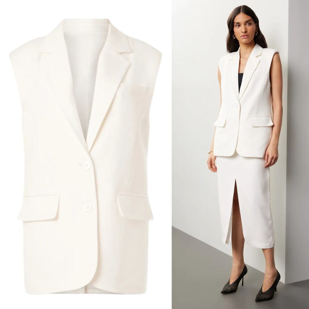 Endless Rose Linen Oversized Vest Single Breasted Sleeveless Blazer White Small